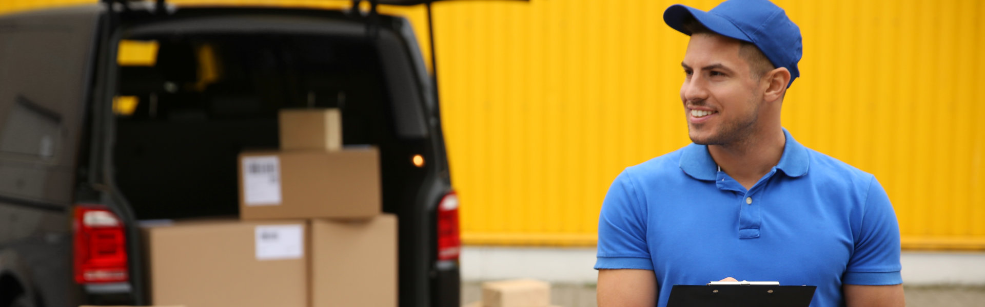 delivery man in a blue shirt